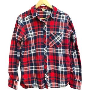 Woolrich Women's Long Sleeve Button Down Shirt Red/Navy Flannel Plaid Size L